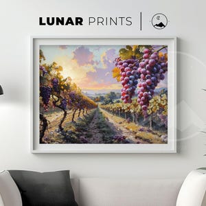 Vineyard Art Print Grape Field Wall Art Rustic Vineyard Decor Italian Landscape Autumn Sunset Wine Country Art Farmhouse Decor Grape Harvest