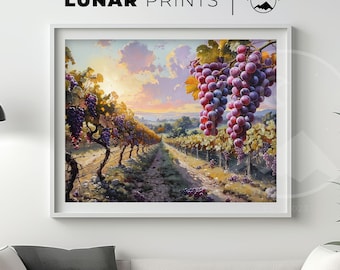 Vineyard Art Print Grape Field Wall Art Rustic Vineyard Decor Italian Landscape Autumn Sunset Wine Country Art Farmhouse Decor Grape Harvest