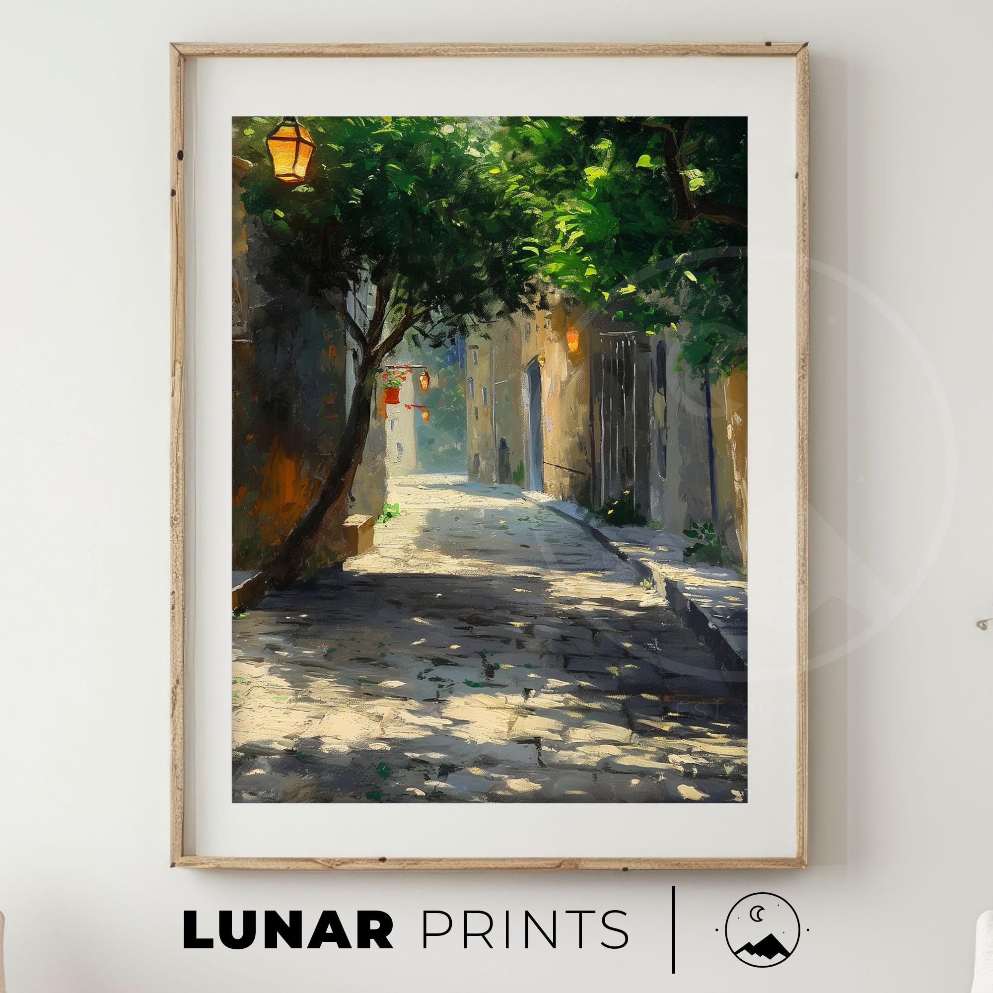 Spring European Alley Print | Vintage Street Scene | Rustic Home Decor | Old Town Artwork Mediterranean Village Print European Art