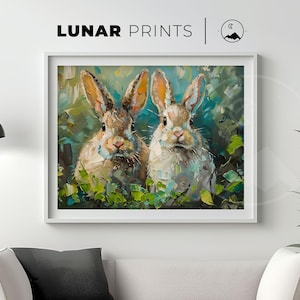 Cute Bunnies Art Print | Vintage Easter Bunny Painting | Nursery Wall Decor | Spring Animal Artwork | Digital Download Nursery Decor