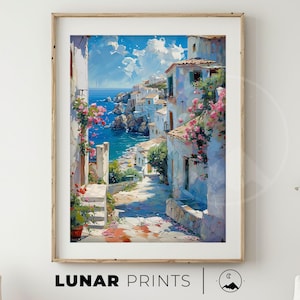 Mediterranean Town Wall Art | Coastal Decor Vintage Village Print | Mediterranean Street View | Summer Travel | European Landscape