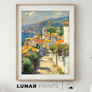 Mediterranean Town Wall Art | Coastal Decor Vintage Village Print | Mediterranean Street View | Summer Travel | European Landscape