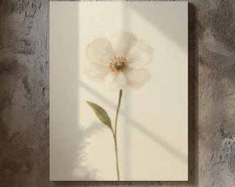 Moderne Blumen Leinwand - Neutrales botanisches Ölgemälde, fertig zum Aufhängen