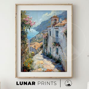 Mediterranean Town Wall Art | Coastal Decor Vintage Village Print | Mediterranean Street View | Summer Travel | European Landscape