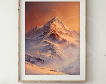 Mountain Sunset Art Print | Snowy Peaks Landscape (Digital Download)