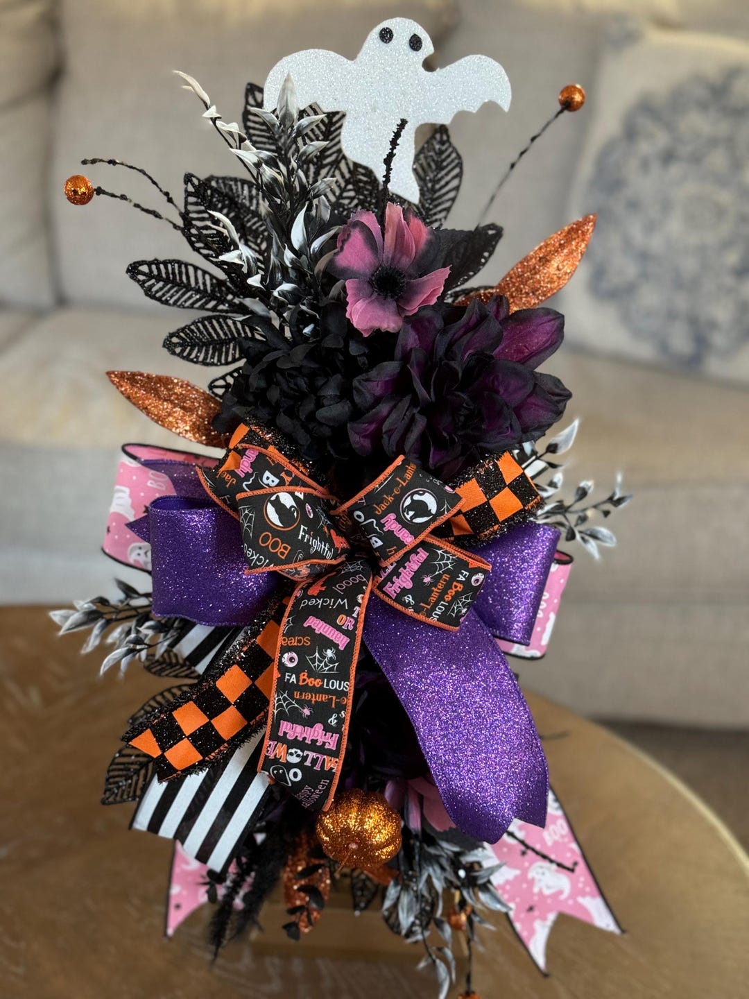 Halloween Lantern Swag: Ghost, Pink Boo Ribbon & Glitter Decor - Etsy