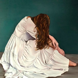 portrait painting ting of woman , The woman  in the white dress, canvas, figure oil paiting