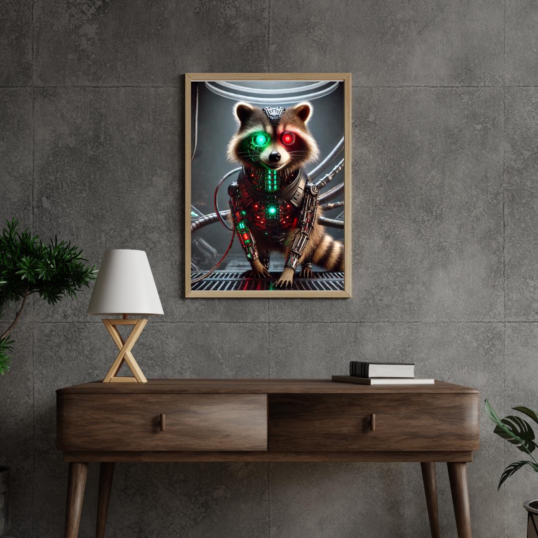 Cyberpunk Raccoon Art Print: Sci-Fi Animal Portrait (Digital Download)