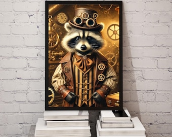 Steampunk Raccoon Art Print: Victorian Animal Wall Decor (Digital Download)