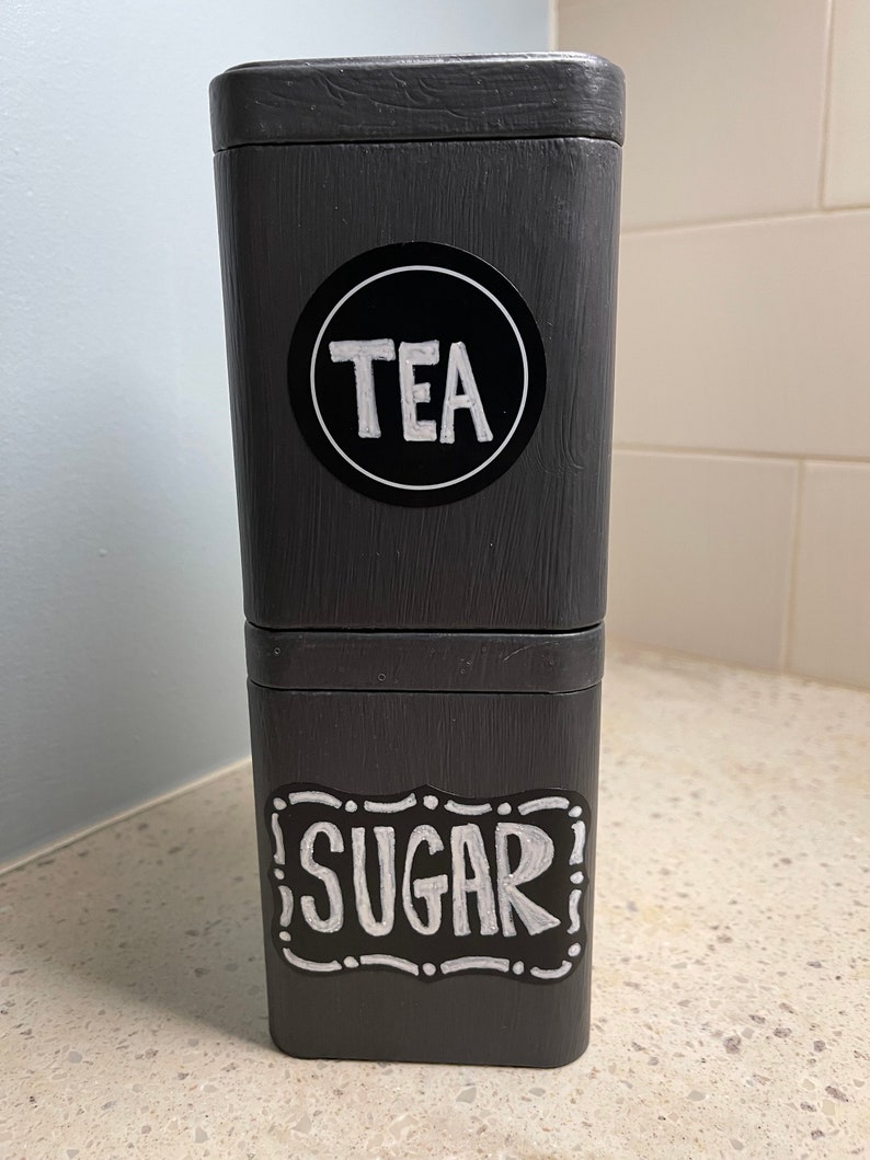Medium Square Charcoal Chalkboard Hand Painted Metal Tea Tin Hand-lettered Label Option Available image 1