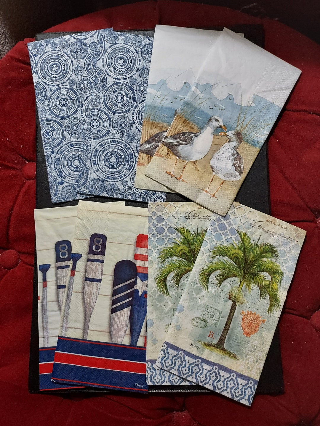 8 Pcs Guest Paper Napkins Beach Nautical Marine Life Blue Red Etsy