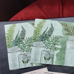 4 pcs Napkins Plants Fern Green Bottle Jar Craft Decoupage Journals Collage Mixed Media