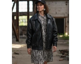 Archive Vintage Patchwork Leather Jacket 90s | Black Oversized