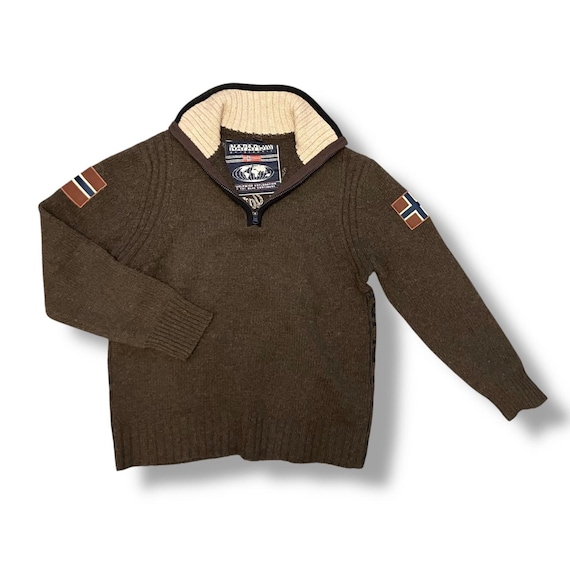 Napapijri, Napapijri 100% Wool Men Iconic Vintage Ultra Rare Sweater Pullover Unisex Nordic Knit Jumper 90s Gorpcore Grunge Subversive Size M