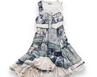 Robe Vintage Custo Barcelona Années 2000 - Imprimé Graphique Cyber Y2k, Soie Mixte, Taille L, Occasion Très Bon état