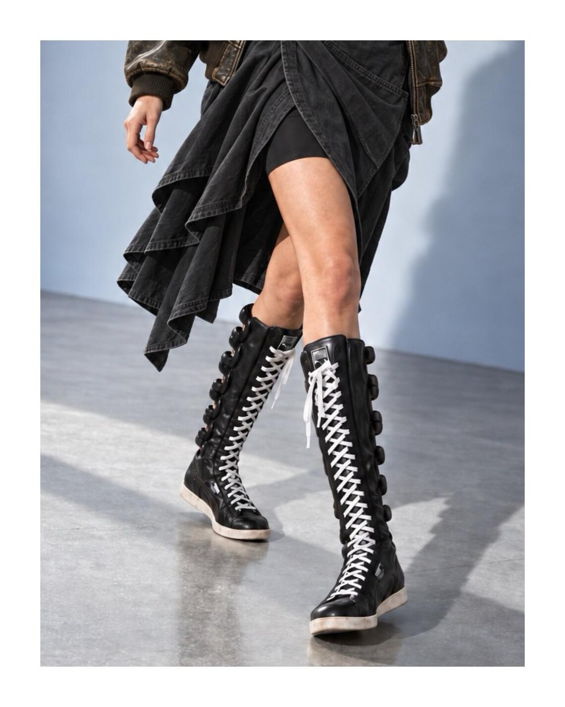 PUMA First Round Knee High Boxing Boots | Vintage Leather Sneaker Boots | Y2K Lace Up Archive Footwear, foto 1 di 5