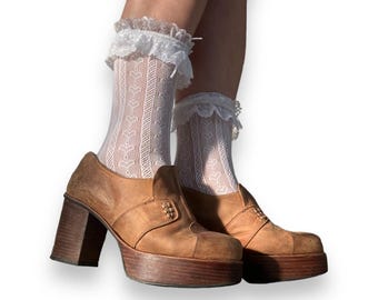 El Dantes Vintage 90s Brown Leather Platform Loafers EU 39 | Chunky Block Heel 70s Inspired Designer Archive Shoes