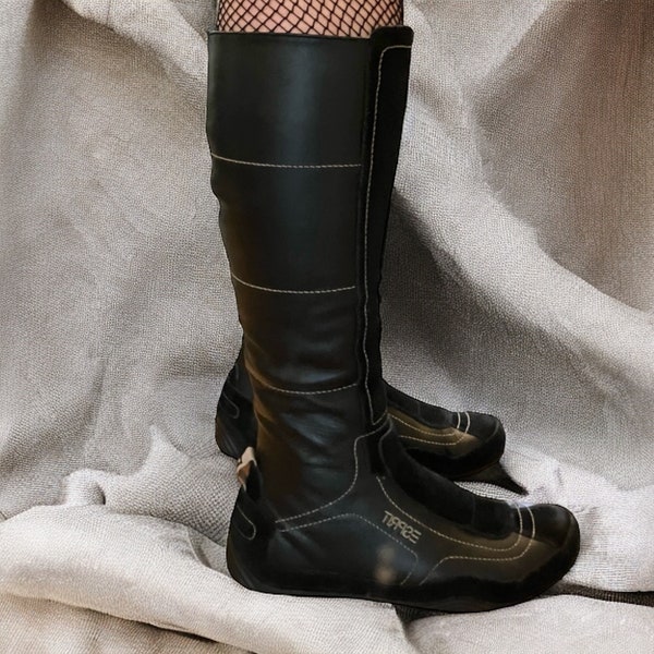Y2K Esprit vintage boxing high knee boots 100% leather archive mostro 90s 00s festival futuristic boho