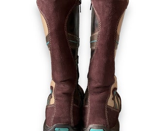 靴 90s archive leather boot y2k 90's Y2K Vintage Boots Square Toe Black Leather Knee High