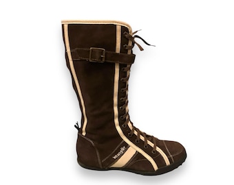 Iconic WRANGLER 90s extremely rare 100% Leather Vintage High Knee Boxing Boots Wrestling boots | sized UK7| y2k 00s opium Grunge Subversive