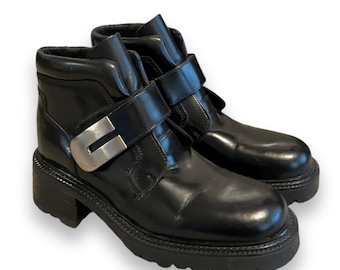 Vintage Dockers Chunky Platform Boots 90s Black Leather | Archive Utility Grunge Shoes EU39