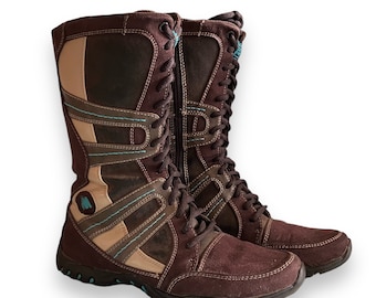 MUSTANG Y2K vintage boxing boots 100% brown leather biker boots sized 38 archive wrestling 90s 00s lace up