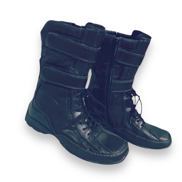 Futuristic Y2K black and very rare knee high boxing shoes by CAMEL ACTIVE| vintage mostro boots UK5|