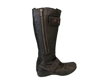 Ultra Rare HEAD Vintage Leather Boots 90s Y2K Biker Mostro Grunge Combat Avant Garde Subversive Alt Opium Cyber Futuristic| 38