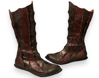 EJECT Ultra Rare 90s Leather Boots | Archive Avant-Garde Y2K Mid-Calf Boots | Asymmetrical Gothic Futuristic Vintage
