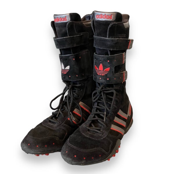 Holy Grail ADIDAS iconic stunning very rare boxing mid calf boots Front lacing, fastened with two large branded Velcro straps size 38