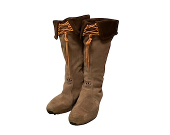 Adidas Sleek Series High Knee Boots 00s Y2K Leather Archive Tall Zip Boots EU 39 UK 6 Rare Vintage