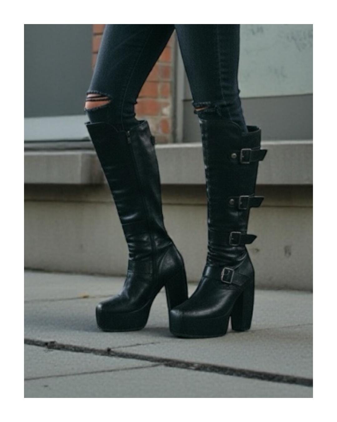 Buffalo London Archive 90s Platform Boots Iconic Knee High Leather