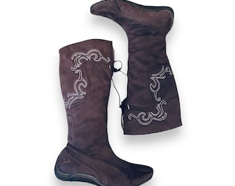 Y2K PUMA Vintage high knee purple suede leather boots archive mostro 90s 00s festival futuristic boho opium sized UK 4.5