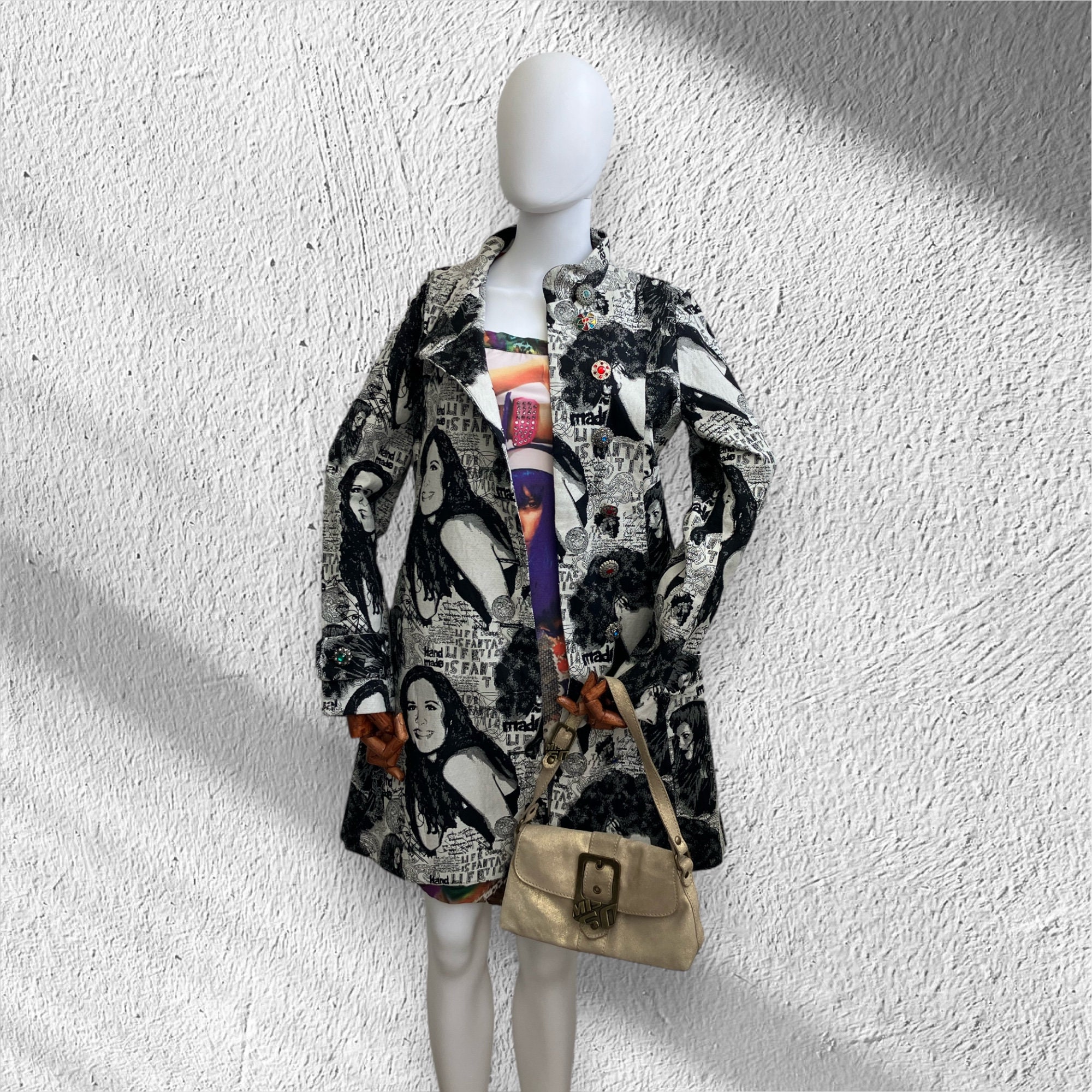 Iconic Y2K Desigual Coat Vintage Midi Trench Black and White