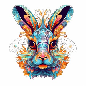 Psychedelischer Hase Vektor, Clipart - hochauflösende JPG - digitaler Download - Kartenherstellung, Clip Art, digitales Papierhandwerk, Zeitschriften |