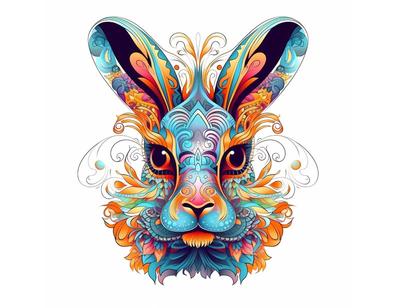 Psychadelic Rabbit Psychedelic Rabbit Vector, Clipart - High Res JPG - Digital Download ...