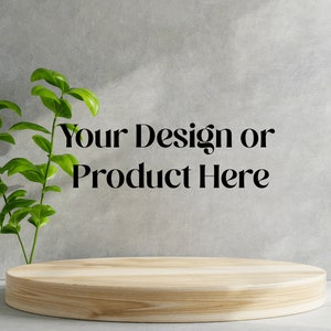Maqueta de fondo del producto / Podio de madera en el mostrador de la mesa con textura grunge de hormigón / Maqueta plana / JPG PNG / Descarga digital