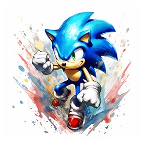 Aquarelle Sonic - Hérisson Vector, Clipart, Illustration - High Res JPG - Téléchargement numérique - Fabrication de cartes, Artisanat en papier numérique, Journaux