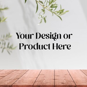 Product Background Mockup | Wood and blurred white wall in garden background with Green leaves  | Flat Mockup | JPG PNG | Digital Download