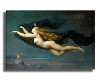 La Nuit by Auguste Raynaud, Giclee Print, Vintage Poster, Wall Decor, Home Wall Deco,Textured Canvas Print Female Portrait, Famous Paintings