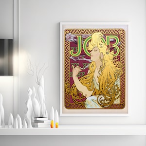 Job by Alphonse Mucha Illustration Art Nouveau Style, Giclee Print, Home Wall Decor, Printed Poster Fine Art, Rolled Canvas Wall Art