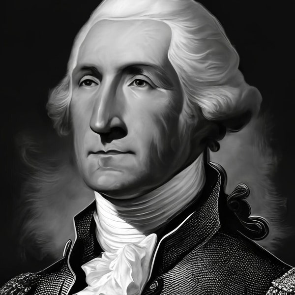 1er président américain George Washington, téléchargement d'art numérique de haute qualité, noir et blanc, pour l'impression sur affiche/toile, affichage à la maison/bureau