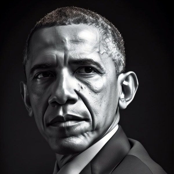 44th US President Barack Obama, High Quality Digital Art Download, black & white, for printing on poster/canvas, home/office display