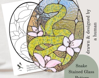 Snake Stained Glass Pattern. Digital Download Stained Glass Pattern. PDF and PNG File. Diy Stained Glass.