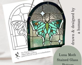 Luna Moth Stained Glass Pattern. Digital Download Stained Glass Pattern. PDF and PNG File. Diy Stained Glass.
