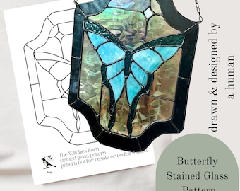 Butterfly Stained Glass Pattern. Digital Download Stained Glass Pattern. PDF and PNG File. Diy Stained Glass.