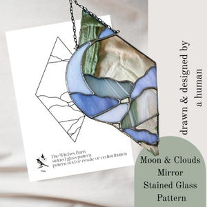 Mönster för målat glas med moln och måne. Digital nedladdning av mönster för målat glas. PDF- och PNG-fil. Gör-det-själv-målat glas.