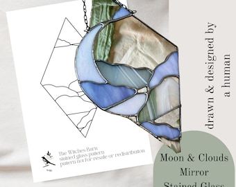 Clouds & Moon Stained Glass Pattern. Digital Download Stained Glass Pattern. PDF and PNG File. Diy Stained Glass.