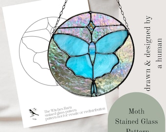 Moth Stained Glass Pattern. Digital Download Stained Glass Pattern. PDF and PNG File. Diy Stained Glass.