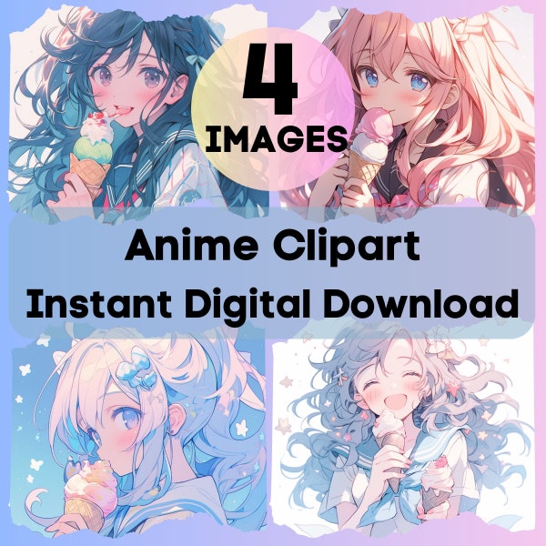 Cute Anime Girl Art Ice Cream Images Clipart Bundle Instant Download For Product Design For Mug Sublimation PNG files SVG JPG